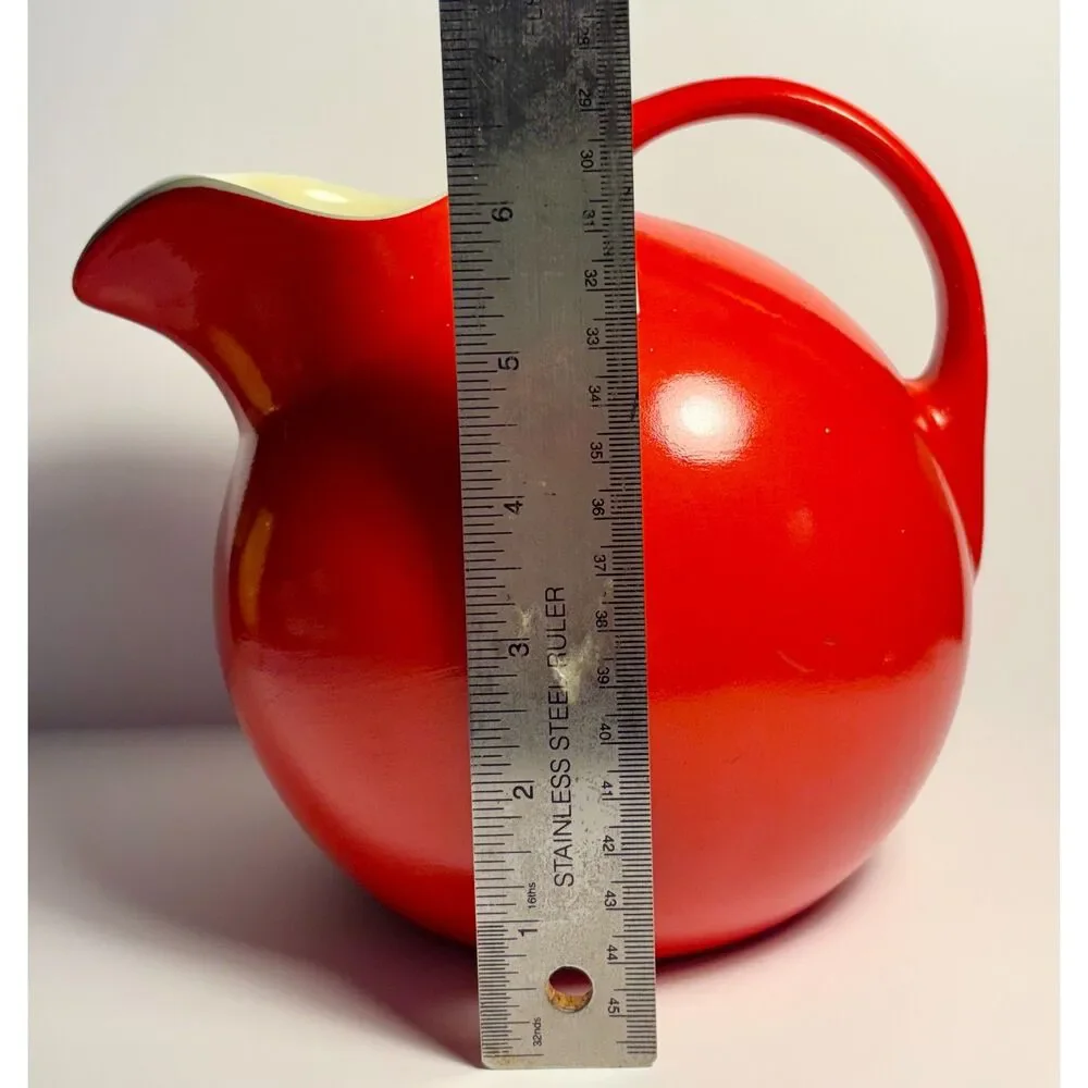 VTG Hall's Superior Quality Kitchenware Red Ball Pitcher MCM Ceramic Water Jug